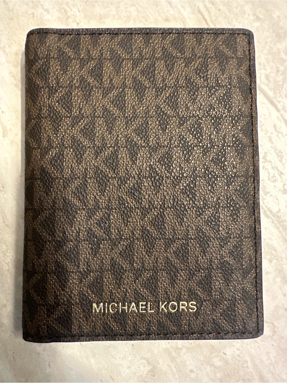 Michael Kors Brown Monogram Card & Key Holder with Gold Logo